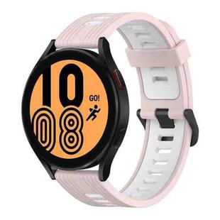 For Samsung Galaxy Watch 4 44mm 20mm Vertical Pattern Two-Color Silicone Watch Band(Pink+White)