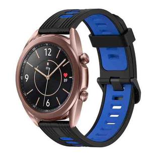 For Samsung Galaxy Watch3 41mm 20mm Vertical Pattern Two-Color Silicone Watch Band(Black+Blue)