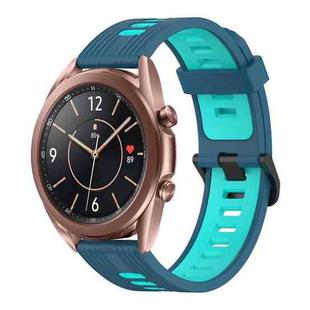 For Samsung Galaxy Watch3 41mm 20mm Vertical Pattern Two-Color Silicone Watch Band(Blue+Water Duck)