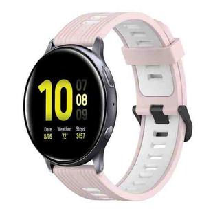 For Samsung Galaxy Watch Active 2 44mm 20mm Vertical Pattern Two-Color Silicone Watch Band(Pink+White)