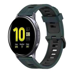 For Samsung Galaxy Watch Active 2 44mm 20mm Vertical Pattern Two-Color Silicone Watch Band(Olive Green + Black)