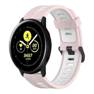 For Samsung Galaxy Watch Active 40mm 20mm Vertical Pattern Two-Color Silicone Watch Band(Pink+White)