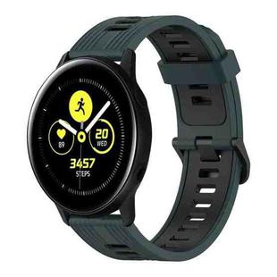 For Samsung Galaxy Watch Active 40mm 20mm Vertical Pattern Two-Color Silicone Watch Band(Olive Green + Black)