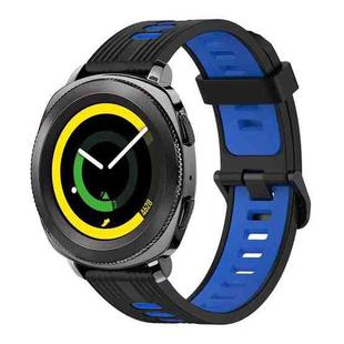 For Samsung Gear Sport 20mm Vertical Pattern Two-Color Silicone Watch Band(Black+Blue)