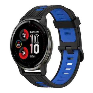 For Garmin Venu 2 Plus 20mm Vertical Pattern Two-Color Silicone Watch Band(Black+Blue)