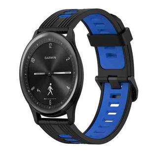For Garmin Move Sport 20mm Vertical Pattern Two-Color Silicone Watch Band(Black+Blue)