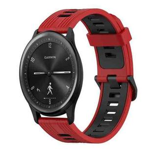 For Garmin Vivomove Sport 20mm Vertical Pattern Two-Color Silicone Watch Band(Red+Black)