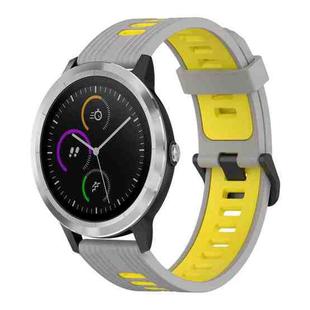 For Garmin Vivoactive3 20mm Vertical Pattern Two-Color Silicone Watch Band(Grey+Yellow)