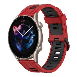 For Amazfit GTR 3 22mm Vertical Pattern Two-Color Silicone Watch Band(Red+Black)