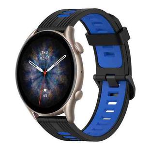 For Amazfit GTR 3 pro 22mm Vertical Pattern Two-Color Silicone Watch Band(Black+Blue)