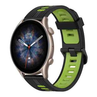 For Amazfit GTR 3 pro 22mm Vertical Pattern Two-Color Silicone Watch Band(Black+Green)