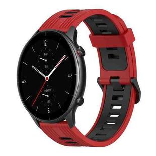 For Amazfit GTR 2e 22mm Vertical Pattern Two-Color Silicone Watch Band(Red+Black)