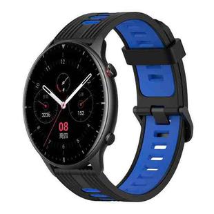 For Amazfit GTR 2 22mm Vertical Pattern Two-Color Silicone Watch Band(Black+Blue)