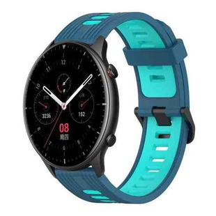 For Amazfit GTR 2 22mm Vertical Pattern Two-Color Silicone Watch Band(Blue+Water Duck)