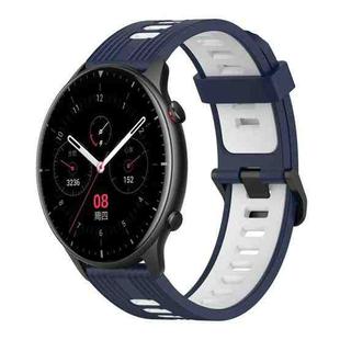 For Amazfit GTR 2 22mm Vertical Pattern Two-Color Silicone Watch Band(Dark Blue+White)