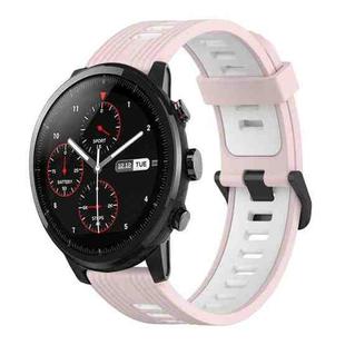 For Amazfit 3 22mm Vertical Pattern Two-Color Silicone Watch Band(Pink+White)