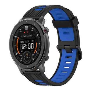 For Amazfit GTR 47mm 22mm Vertical Pattern Two-Color Silicone Watch Band(Black+Blue)