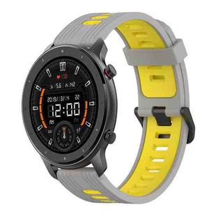 For Amazfit GTR 47mm 22mm Vertical Pattern Two-Color Silicone Watch Band(Grey+Yellow)
