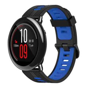 For Amazfit Pace 22mm Vertical Pattern Two-Color Silicone Watch Band(Black+Blue)
