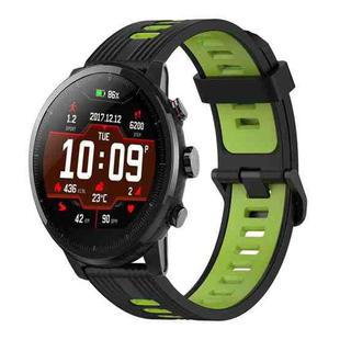 For Amazfit Stratos 22mm Vertical Pattern Two-Color Silicone Watch Band(Black+Green)