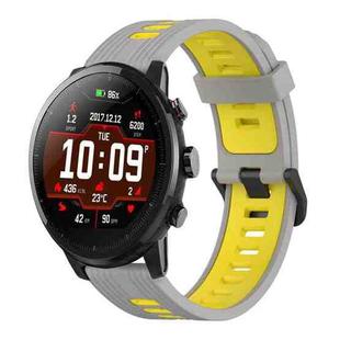 For Amazfit Stratos 22mm Vertical Pattern Two-Color Silicone Watch Band(Grey+Yellow)