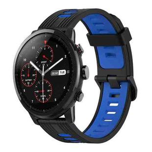 For Amazfit 2 Stratos 22mm Vertical Pattern Two-Color Silicone Watch Band(Black+Blue)