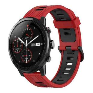 For Amazfit 2 Stratos 22mm Vertical Pattern Two-Color Silicone Watch Band(Red+Black)