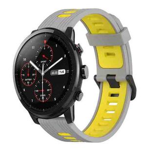 For Amazfit 2 Stratos 22mm Vertical Pattern Two-Color Silicone Watch Band(Grey+Yellow)