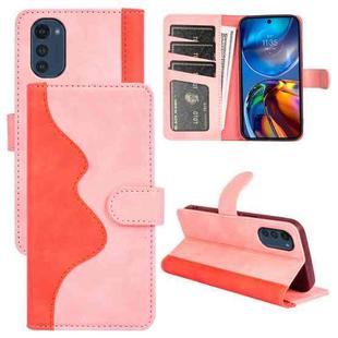 For Motorola Moto E32 4G Stitching Horizontal Flip Leather Phone Case(Pink Red)
