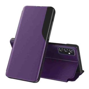 For Samsung Galaxy M23 5G Side Display Shockproof Horizontal Flip Leather Case(Purple)