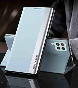 For Samsung Galaxy M33 5G Side Electroplated Adsorption Flip Leather Case(Light Blue)