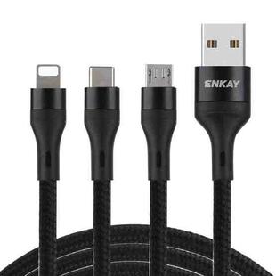 ENKAY ENK-CB120 3 in 1 1.2m USB 3.0 to Type-C / 8 Pin / Micro USB 5A Fast Charging Cable(Black)