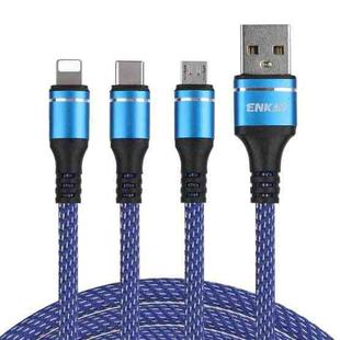 ENKAY ENK-CB121 1.5m 3 in 1 USB 3.0 to Type-C / 8 Pin / Micro USB 5A Fast Charging Cable(Blue)