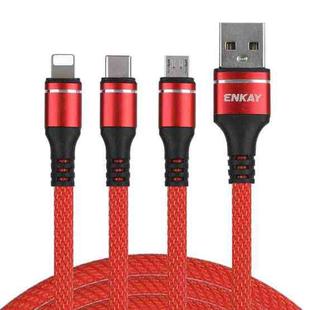 ENKAY ENK-CB121 1.5m 3 in 1 USB 3.0 to Type-C / 8 Pin / Micro USB 5A Fast Charging Cable(Red)