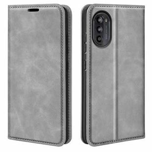 For Motorola Moto G52J 5G Retro-skin Magnetic Suction Flip Leather Phone Case(Grey)