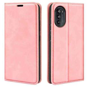 For Motorola Moto G52J 5G Retro-skin Magnetic Suction Flip Leather Phone Case(Pink)