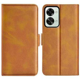 For OnePlus Nord 2T 5G Dual-side Magnetic Buckle Flip Leather Phone Case(Yellow)