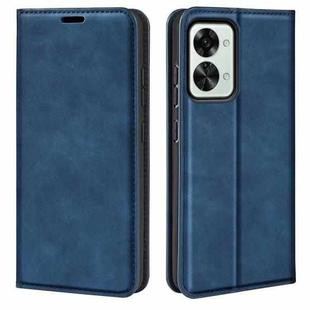 For OnePlus Nord 2T 5G Retro-skin Magnetic Suction Flip Leather Phone Case(Dark Blue)