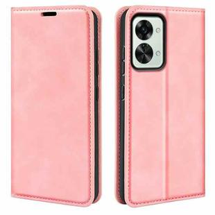 For OnePlus Nord 2T 5G Retro-skin Magnetic Suction Flip Leather Phone Case(Pink)