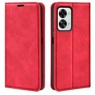 For OnePlus Nord 2T 5G Retro-skin Magnetic Suction Flip Leather Phone Case(Red)