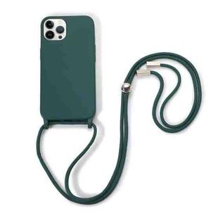 For iPhone 13 Pro Max Crossbody Lanyard Elastic Silicone Phone Case (Dark Green)