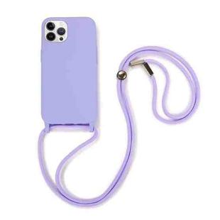 For iPhone 13 Pro Max Crossbody Lanyard Elastic Silicone Phone Case (Purple)