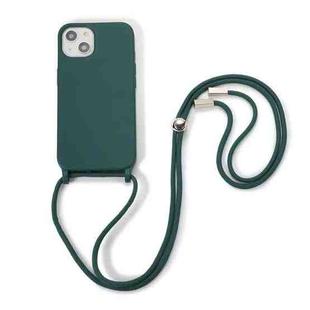 For iPhone 13 mini Crossbody Lanyard Elastic Silicone Phone Case (Dark Green)