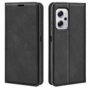 For Xiaomi Redmi Note 11T Pro / Note 11T Pro+ Retro-skin  Magnetic Suction Leather Phone Case(Black)