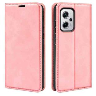 For Xiaomi Redmi Note 11T Pro / Note 11T Pro+ Retro-skin  Magnetic Suction Leather Phone Case(Pink)