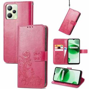 For OPPO Realme C35 Four-leaf Clasp Embossed Buckle Leather Phone Case(Magenta)