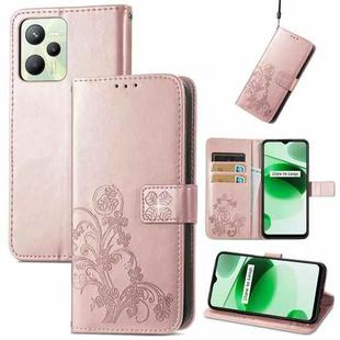 For OPPO Realme C35 Four-leaf Clasp Embossed Buckle Leather Phone Case(Rose Gold)