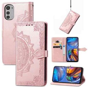 For Motorola Moto E32 Mandala Flower Embossed Horizontal Flip Leather Phone Case(Rose Gold)