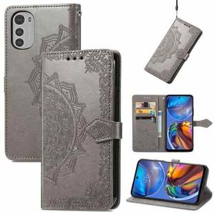 For Motorola Moto E32 Mandala Flower Embossed Horizontal Flip Leather Phone Case(Gray)