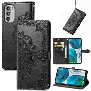 For Motorola Moto G52 Mandala Flower Embossed Horizontal Flip Leather Phone Case(Black)